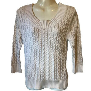 VTG Y2K Faded Glory Original Cotton Sweater Chunky Cable Knit 3/4 Sleeve Women M